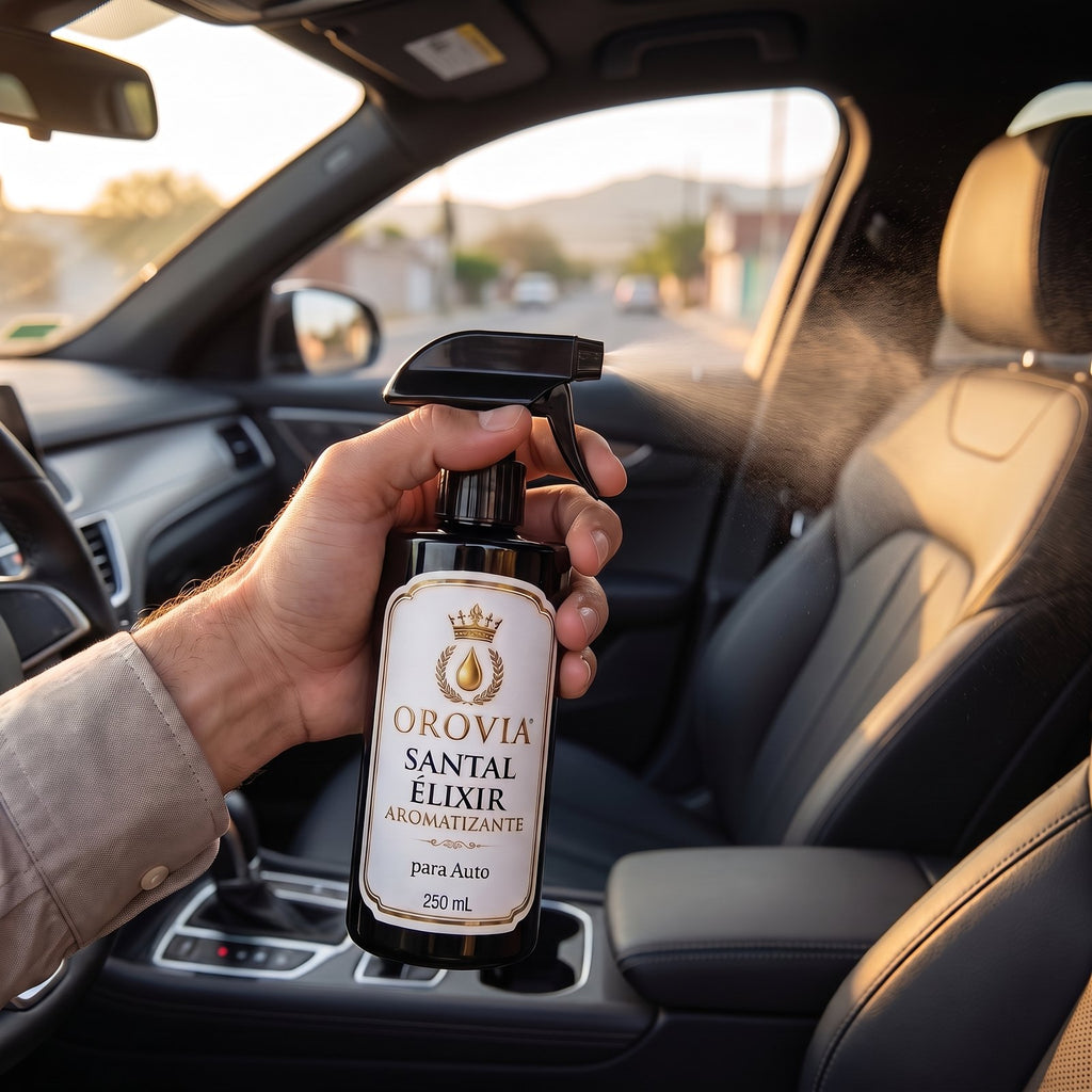 Santal Élixir · Aromatizante para Auto 250 ml en uso