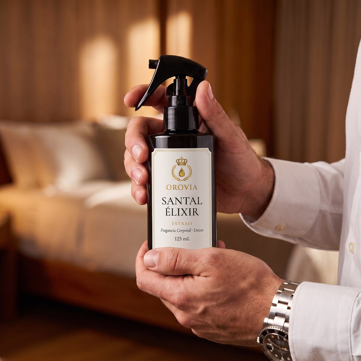 Santal Élixir · Fragancia Corporal 100 ml en uso