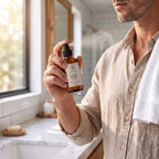 Santal Élixir · Kit Caballero: Eau de Parfum, Hair Mist y After Shave en uso