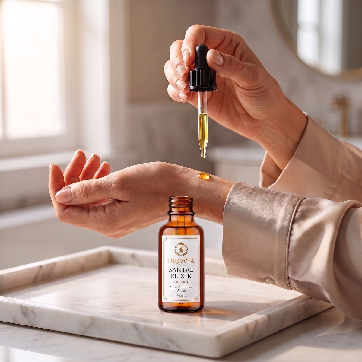 Santal Élixir · Aceite Perfumado 20 ml en uso