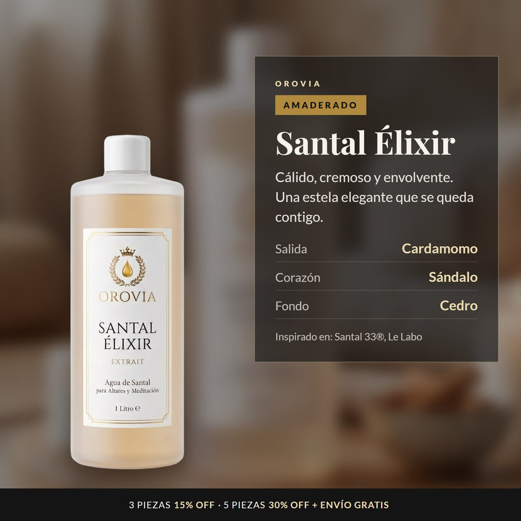 Santal Élixir · Agua de Santal 1 Litro: notas de cardamomo, sándalo y cedro