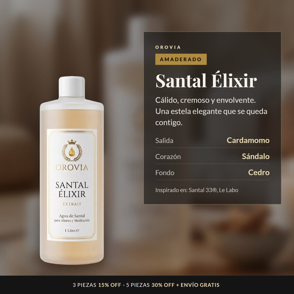 Santal Élixir · Agua de Santal 1 Litro: notas de cardamomo, sándalo y cedro